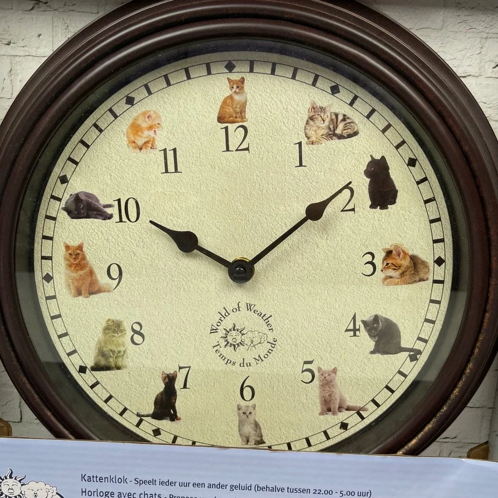 World of Weather Cats Clock Wall Decor Brown Novelty Sound Effects TF013 Meow